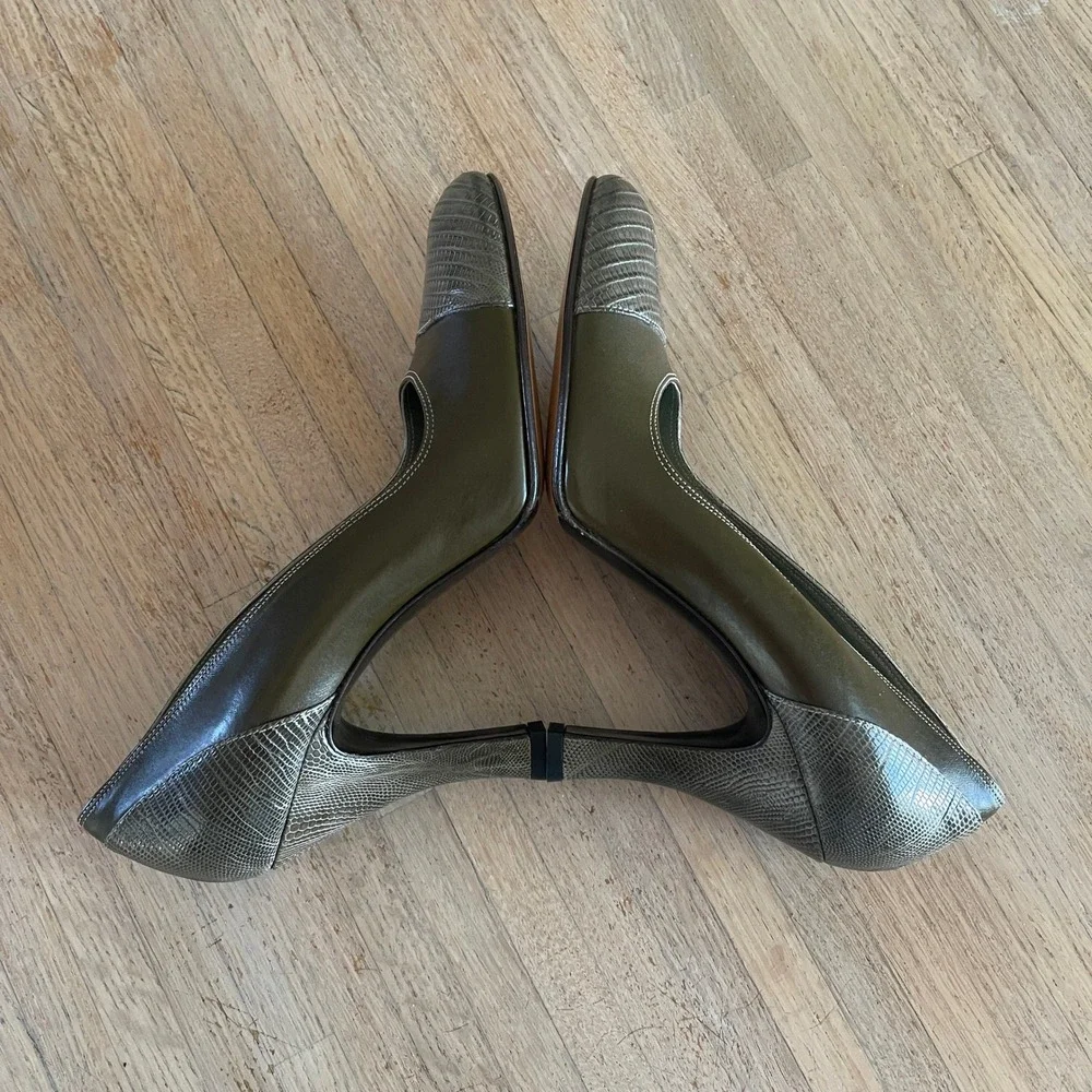 NWOB Cole Haan City Olive Green Leather Lizard Skin Pumps Made in Italy Size 9 B